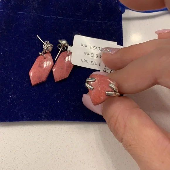 Brand New Sterling Silver 925 Pink Thulite Set - Picture 2 of 2